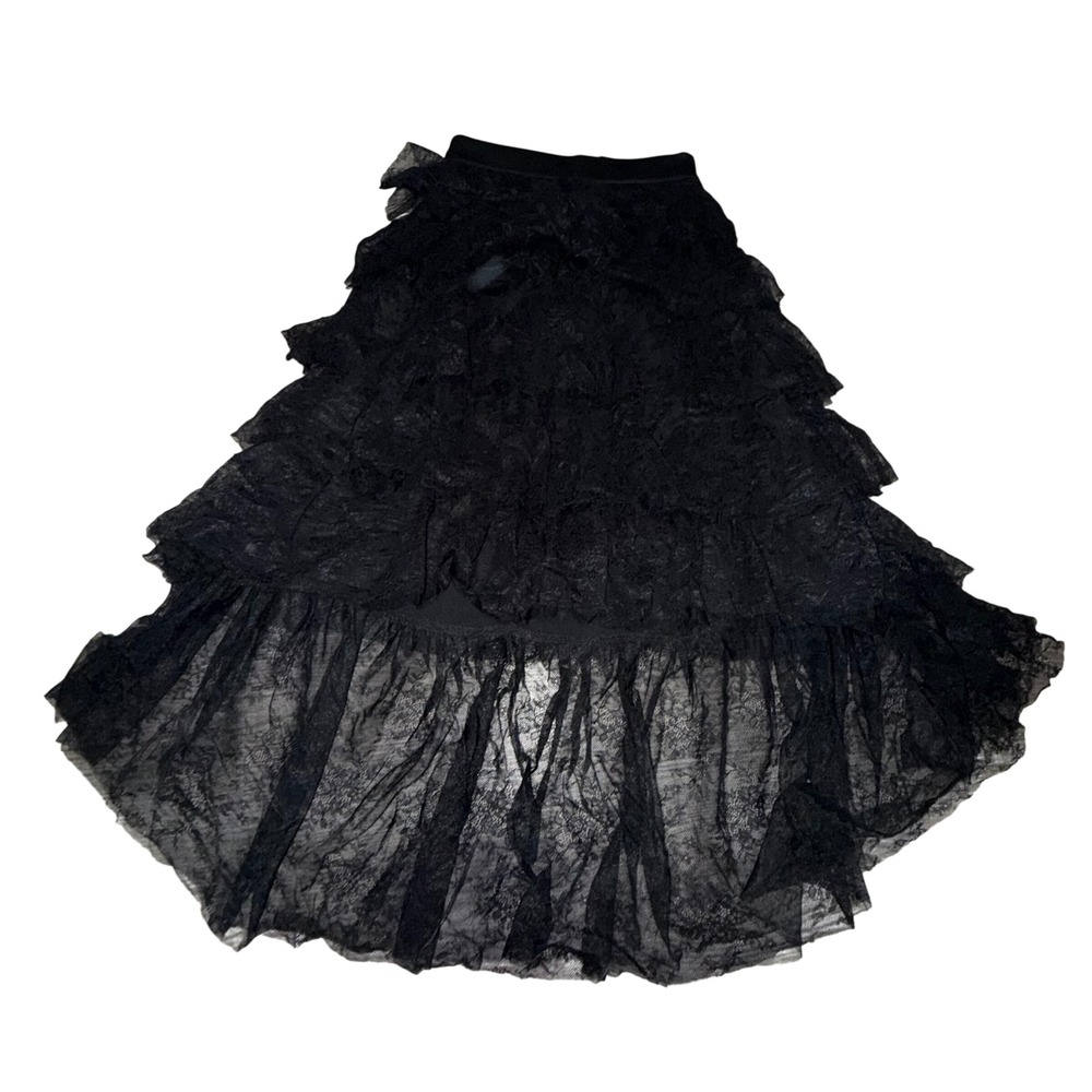 Miss Sixty Quintina Skirt XS Black Lace Tiered High Low Gothic Romantic Coquette